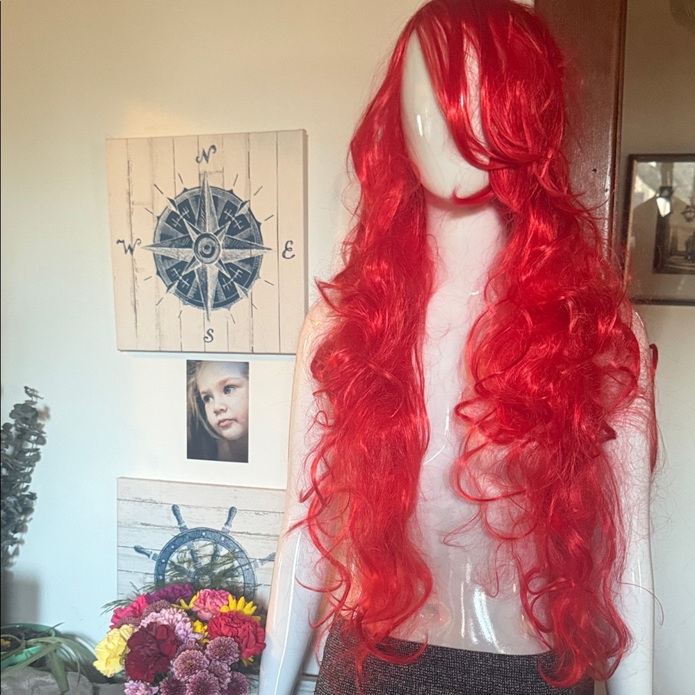 Vibrant Red Women's Hair Wig very long !!!!! With proper slip and strap inside
